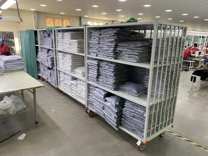 Packing area with folded garments